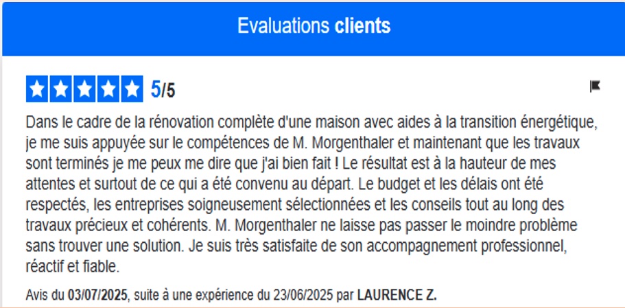 Evaluation de Mme Z pour la rénovation de sa maison à l'intérieur et à l'extérieur