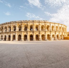 Morning,View,On,The,Ancient,Roman,Amphitheatre,In,Nimes,City