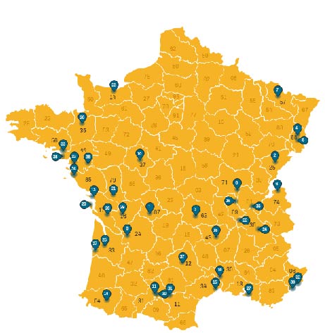 Carte de France répartition 39 franchises