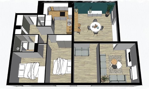 plan 3d renovation appartement vue de haut