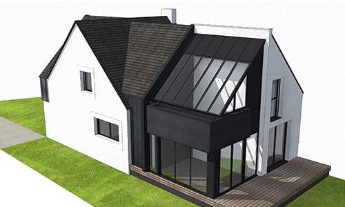 plan 3D extension de maison contemporaine