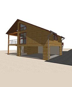 plan 3D extension maison bois